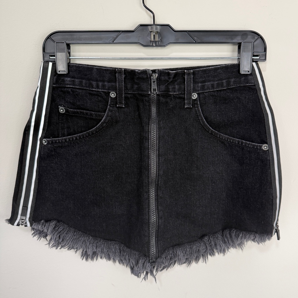 Carmar Beatrice Zip-Front Black Denim Mini Skirt With Reflective Sides Zipper 26